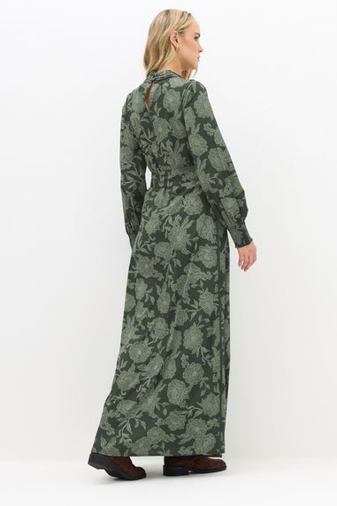 Long Tall Sally Green Floral High Neck Tie Dress