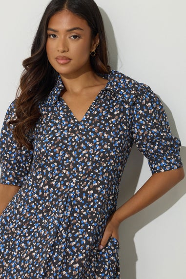 PixieGirl Petite Black Spot Collar Midaxi Dress