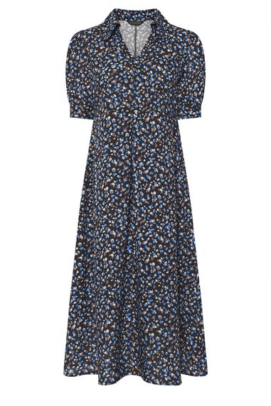 PixieGirl Petite Black Spot Collar Midaxi Dress