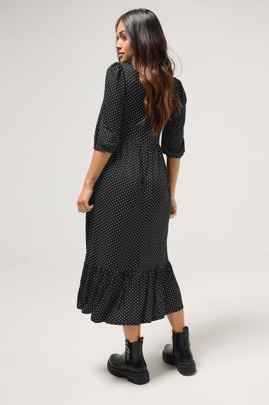 PixieGirl Petite Black Spot Midi Dress