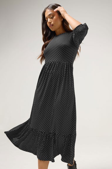 PixieGirl Petite Black Spot Midi Dress