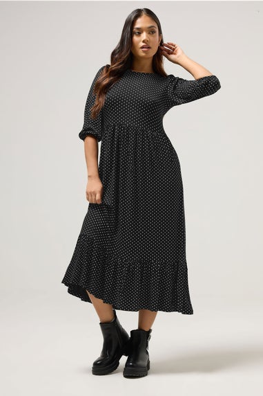 PixieGirl Petite Black Spot Midi Dress
