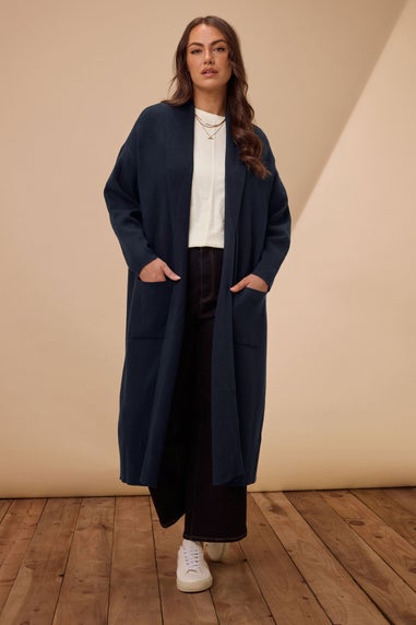Evans Curve  Navy Blue Longline Coatigan