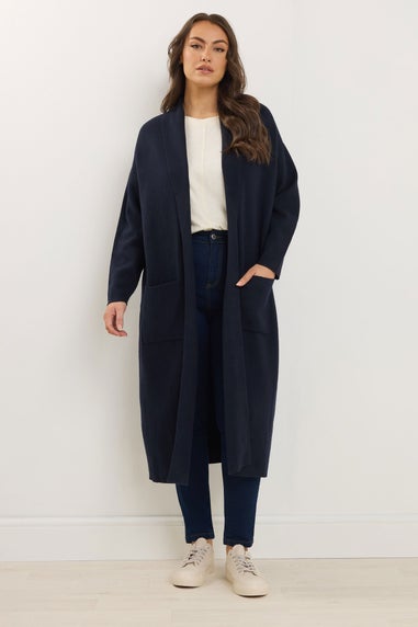 Evans Curve  Navy Blue Longline Coatigan
