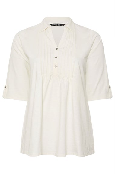Evans Curve Cream Pintuck Henley Top