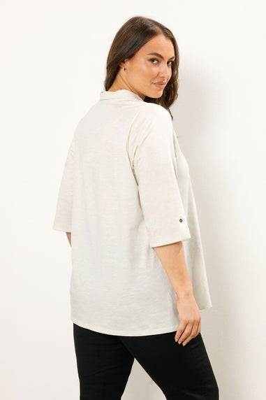 Evans Curve Cream Pintuck Henley Top