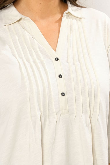 Evans Curve Cream Pintuck Henley Top