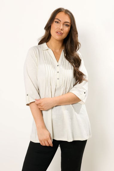 Evans Curve Cream Pintuck Henley Top