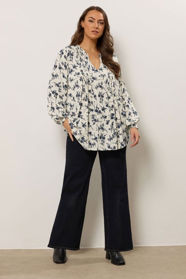 Evans Curve White Floral Tie Neck Blouse