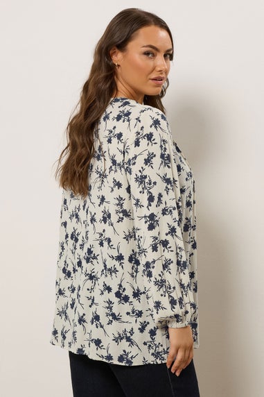 Evans Curve White Floral Tie Neck Blouse