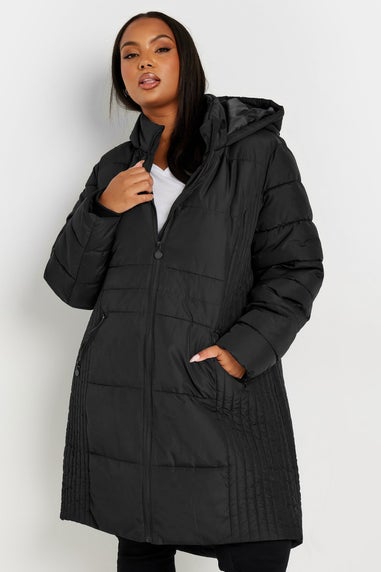 Yours Curve Black Midi Padded Coat