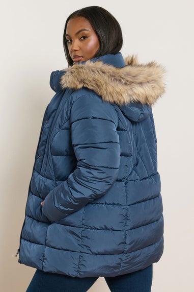 Yours Curve Blue Short Puffer Coat