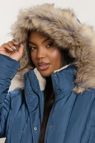 Yours Curve Blue Short Puffer Coat