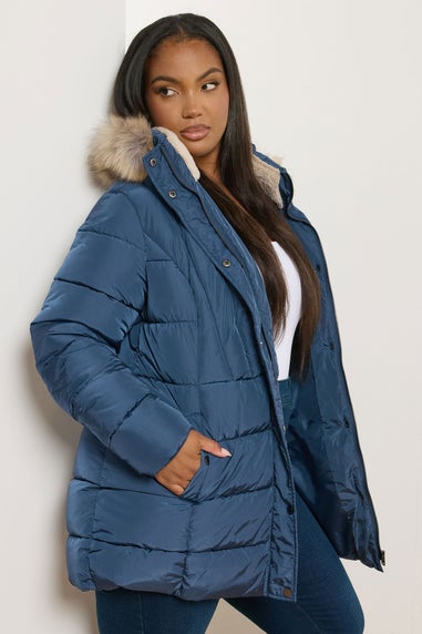 Yours Curve Blue Short Puffer Coat