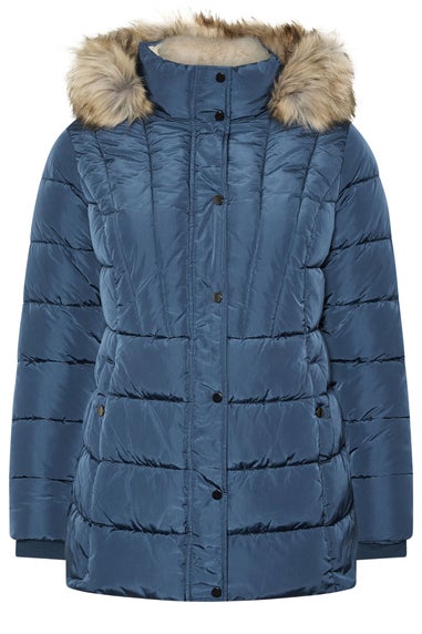 Yours Curve Blue Short Puffer Coat