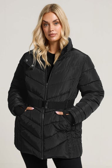 Yours Curve Black Belted Puffer Coat