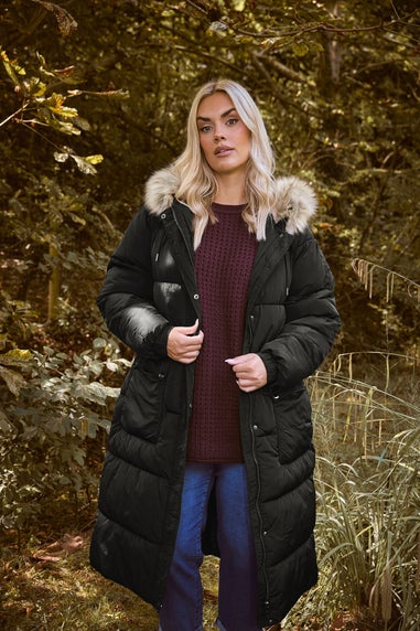 Yours Curve Black Padded Parka Coat
