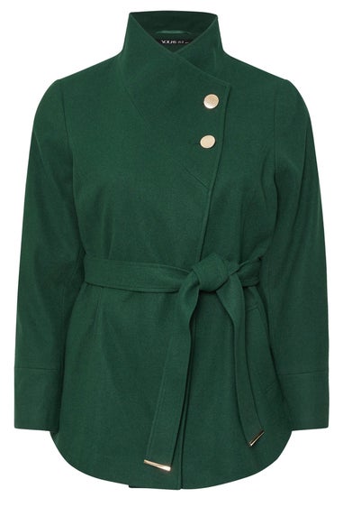 Yours Curve Dark Green Formal Wrap Coat