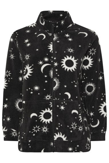 Yours Curve Black Celestial Zip Through Fleece Jacket