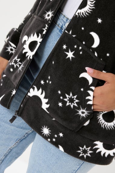 Yours Curve Black Celestial Zip Through Fleece Jacket