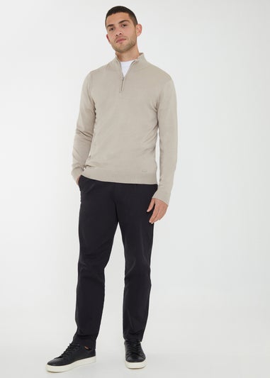 Threadbare Natural Funnel Neck Quarter Zip Knitted Jumper