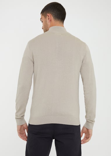 Threadbare Natural Funnel Neck Quarter Zip Knitted Jumper