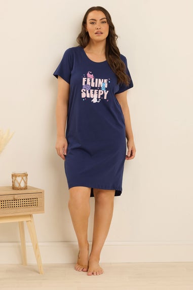 Yours 2 Pack Curve Pink & Blue Cat Print Nightdresses