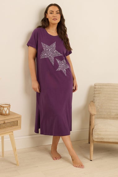 Yours Curve Burgundy Red 'Starry Night' Midaxi Nightdress