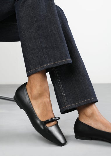 Where's That From Hope Black PU Wide Fit Square Toe Flats