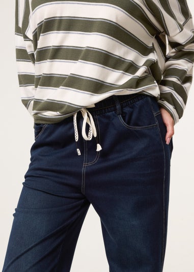 Blue Vanilla Navy Elasticated Waist Jeans With Tie