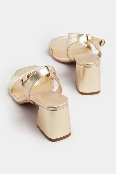Yours Gold Faux Leather Block Heel Sandals In Extra Wide EEE Fit