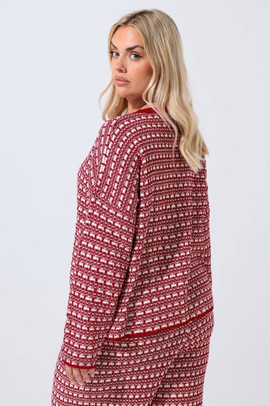Yours Limited Curve Red Boucle Cardigan