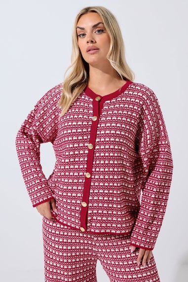 Yours Limited Curve Red Boucle Cardigan