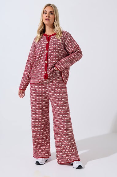 Yours Limited Curve Red Boucle Cardigan