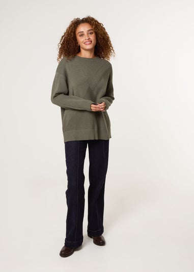 Blue Vanilla Khaki Argyle Stitch Detail Jumper