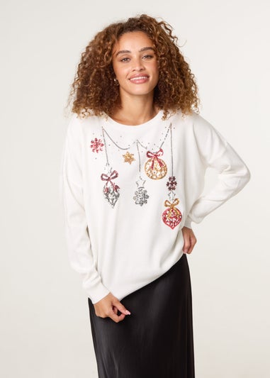 Blue Vanilla Ivory Christmas Jingle Bell Bauble Jumper