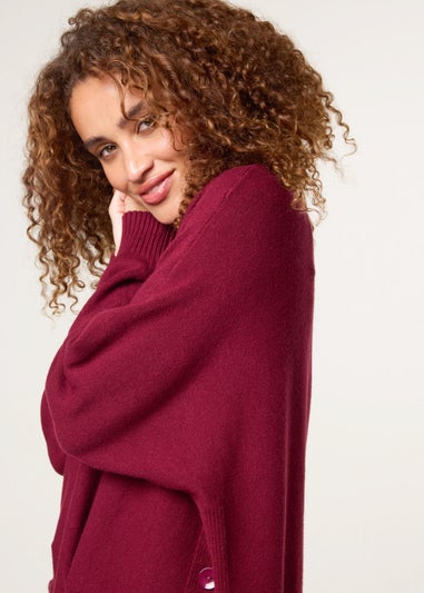 Blue Vanilla Burgundy Pocket Slash Neck Jumper