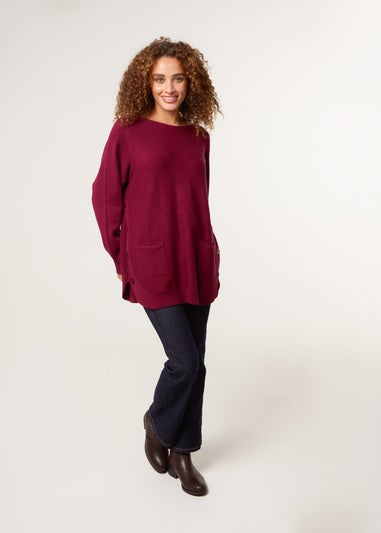Blue Vanilla Burgundy Pocket Slash Neck Jumper