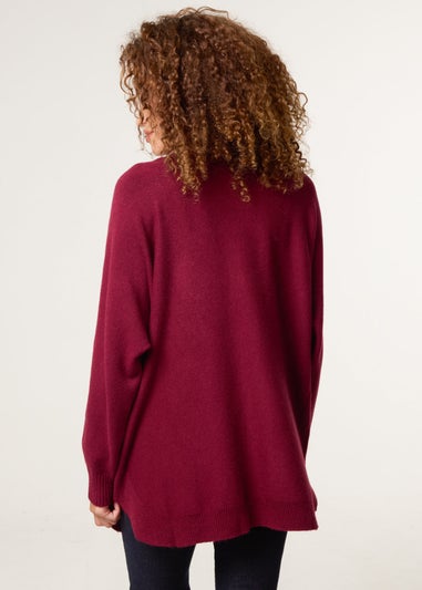Blue Vanilla Burgundy Pocket Slash Neck Jumper