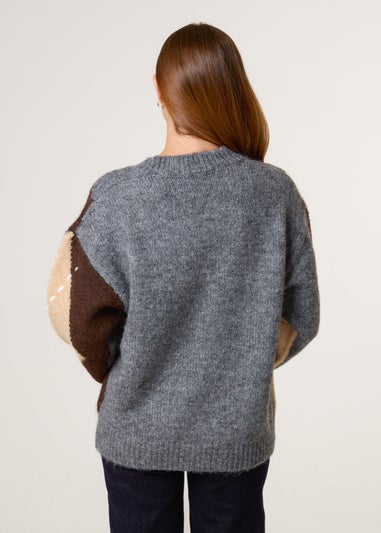 Blue Vanilla Grey Argyle Knitted Patterned Jumper