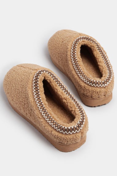 Yours Tan Brown Borg Stitch Mules