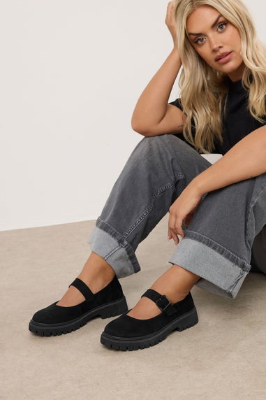 Yours Black Faux Suede Chunky Mary Jane Shoes In Wide E Fit & Extra Wide EEE Fit