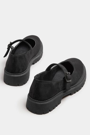Yours Black Faux Suede Chunky Mary Jane Shoes In Wide E Fit & Extra Wide EEE Fit