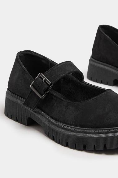 Yours Black Faux Suede Chunky Mary Jane Shoes In Wide E Fit & Extra Wide EEE Fit