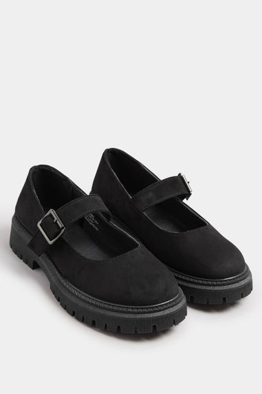Yours Black Faux Suede Chunky Mary Jane Shoes In Wide E Fit & Extra Wide EEE Fit