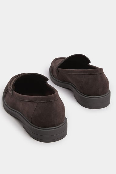 Yours Chocolate Brown Faux Suede Ruched Front Loafers In Extra Wide EEE Fit