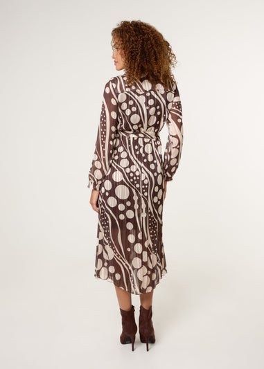 Blue Vanilla Brown Abstract Polka Dot Dress & Metallic Striped Button Collar Dress