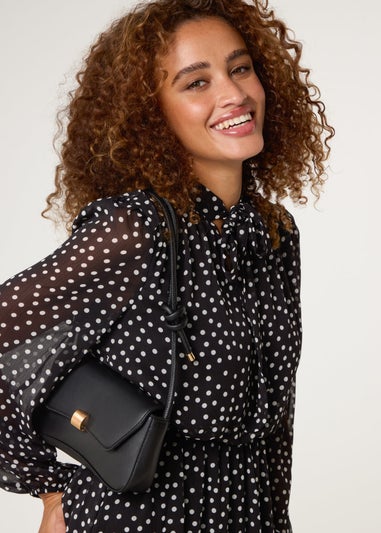 Blue Vanilla Black Polka Dot Tie Neck Midi Dress