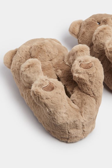 Yours Brown Faux Fur Teddy Bear Slippers