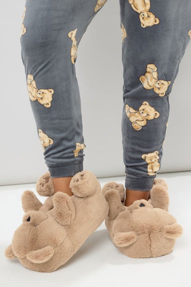 Yours Brown Faux Fur Teddy Bear Slippers